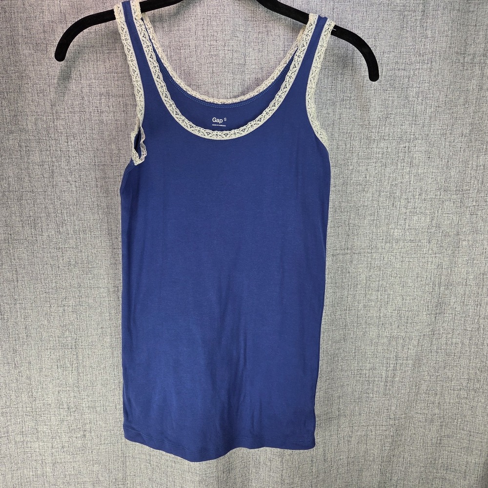 Gap White Lace Trim Tank Top Royal Blue Small Coquette Ribbed Cami 2010
